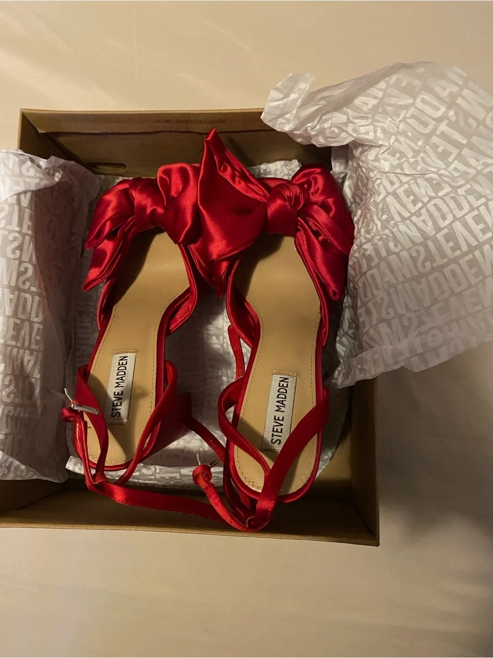 Steve Madden Red Satin Bow Platform Sandals
